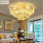 Modern Golden Rectangle Round Crystal Ceiling Light - Elegant Led Lighting For Living Rooms Dining