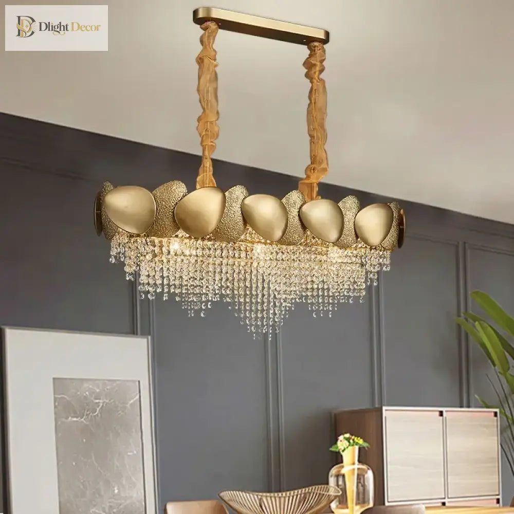 Led Tassels Crystal Chandelier - Modern Stainless Steel Gold Long/Round Pendant Light Chandelier