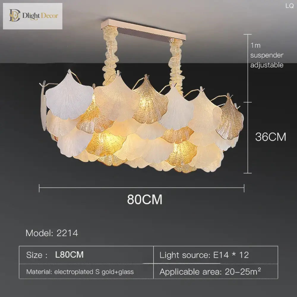 Modern Led Ginkgo Leaves Ceiling Chandelier - Elegant French Glass Lustre Decor Light Pendant Lights