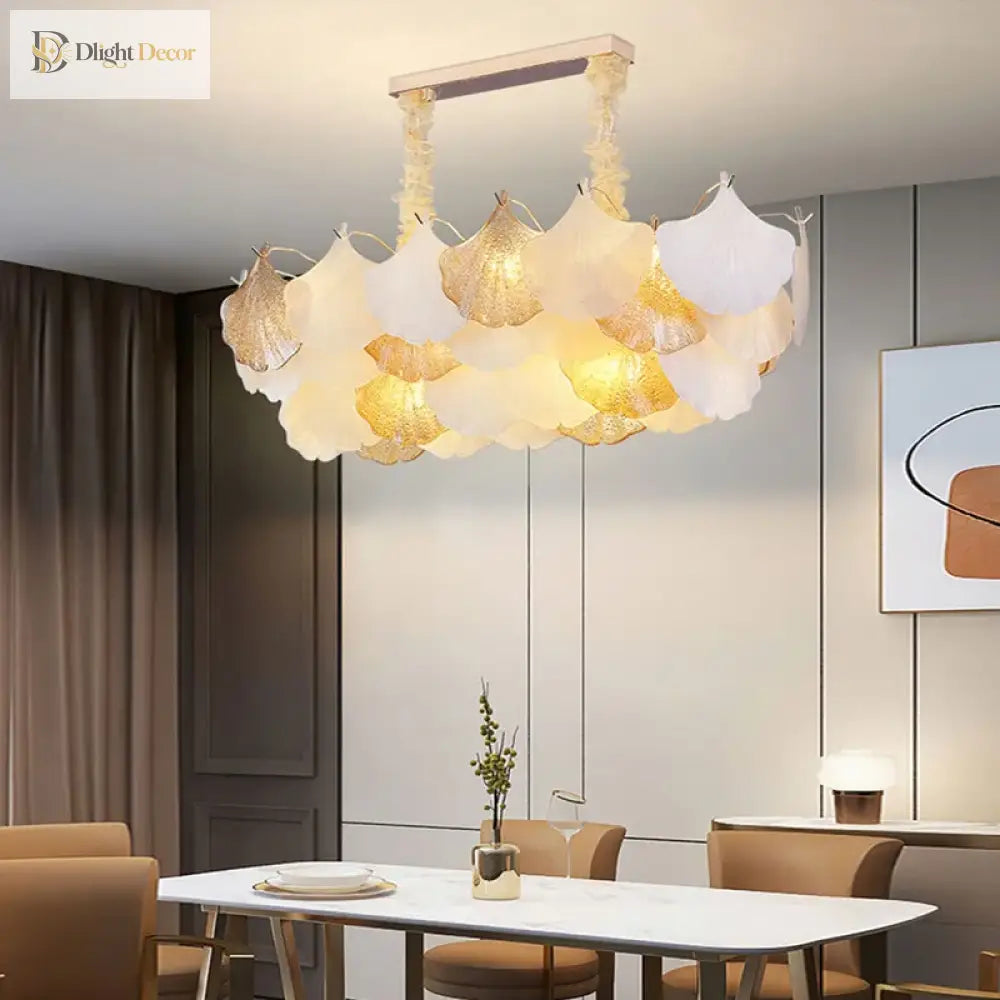 Modern Led Ginkgo Leaves Ceiling Chandelier - Elegant French Glass Lustre Decor Light Pendant Lights