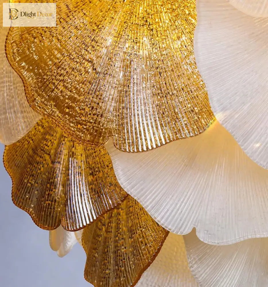 Modern Led Ginkgo Leaves Ceiling Chandelier - Elegant French Glass Lustre Decor Light Pendant Lights