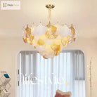 Modern Led Ginkgo Leaves Ceiling Chandelier - Elegant French Glass Lustre Decor Light Pendant Lights