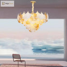 Modern Led Ginkgo Leaves Ceiling Chandelier - Elegant French Glass Lustre Decor Light Pendant Lights