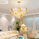 Modern Led Ginkgo Leaves Ceiling Chandelier - Elegant French Glass Lustre Decor Light Pendant Lights
