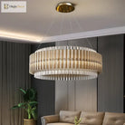 Luxury Led Chandelier For Living Room - Modern Round Glass Hanging Lamp In Gold Chandelier