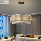 Luxury Led Chandelier For Living Room - Modern Round Glass Hanging Lamp In Gold Chandelier