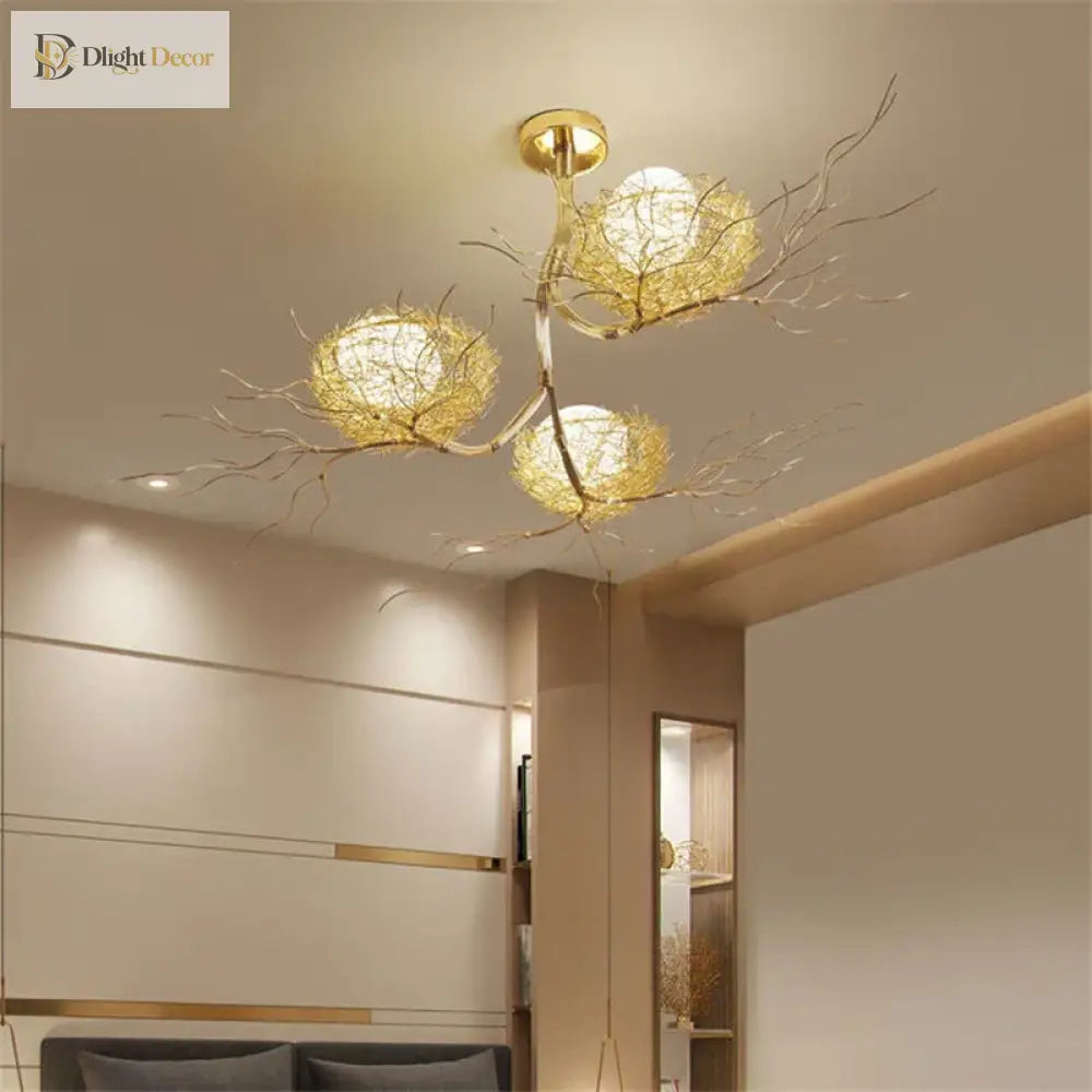 Modern Led Gold Bird’s Nest Chandeliers - Illuminate Your Living Dining And Kitchen Spaces With