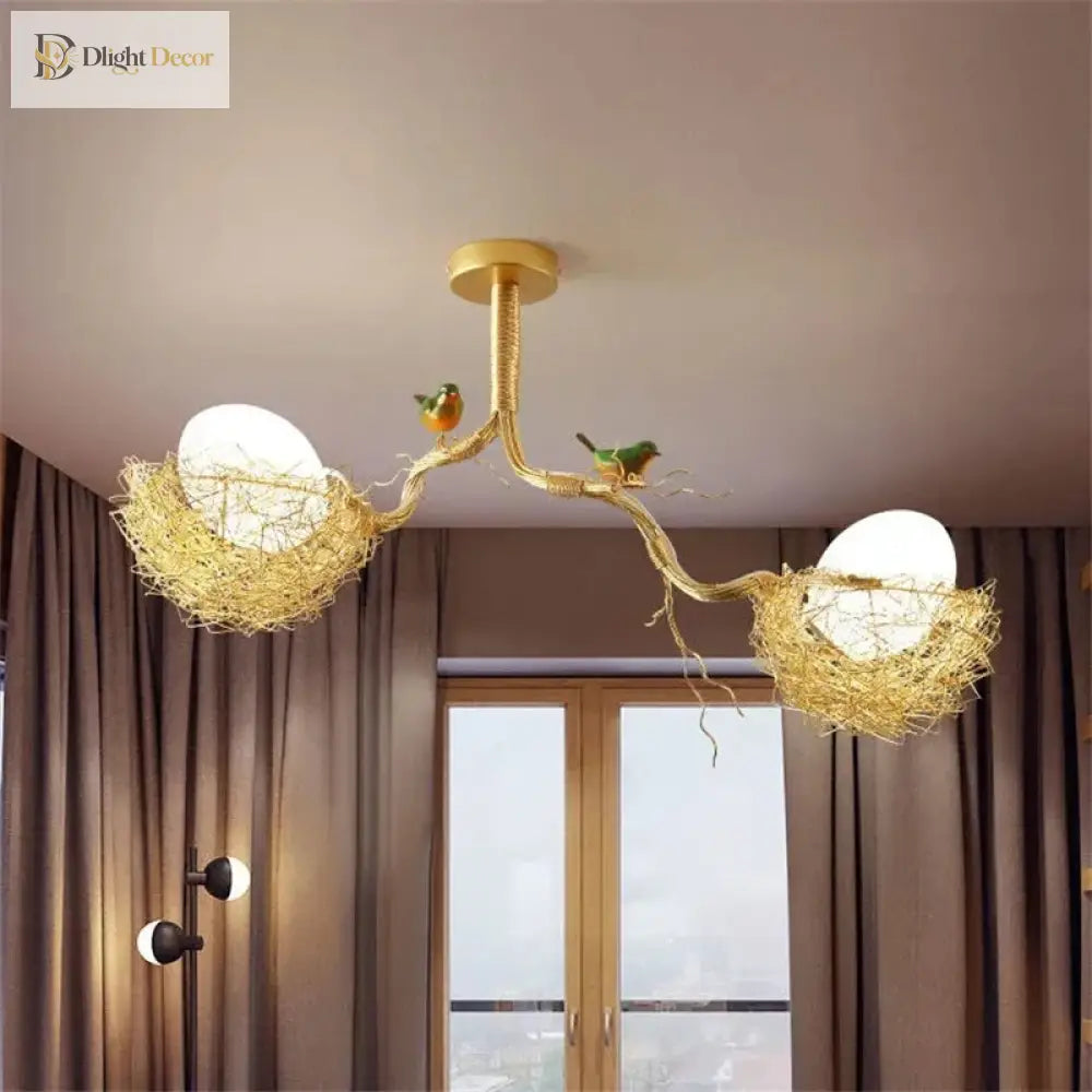 Modern Led Gold Bird’s Nest Chandeliers - Illuminate Your Living Dining And Kitchen Spaces With