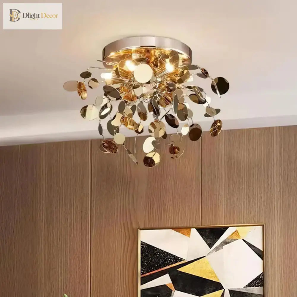 Modern Gold Stainless Steel Ceiling Chandelier - Led Light Fixtures For Bedroom Home Decoration