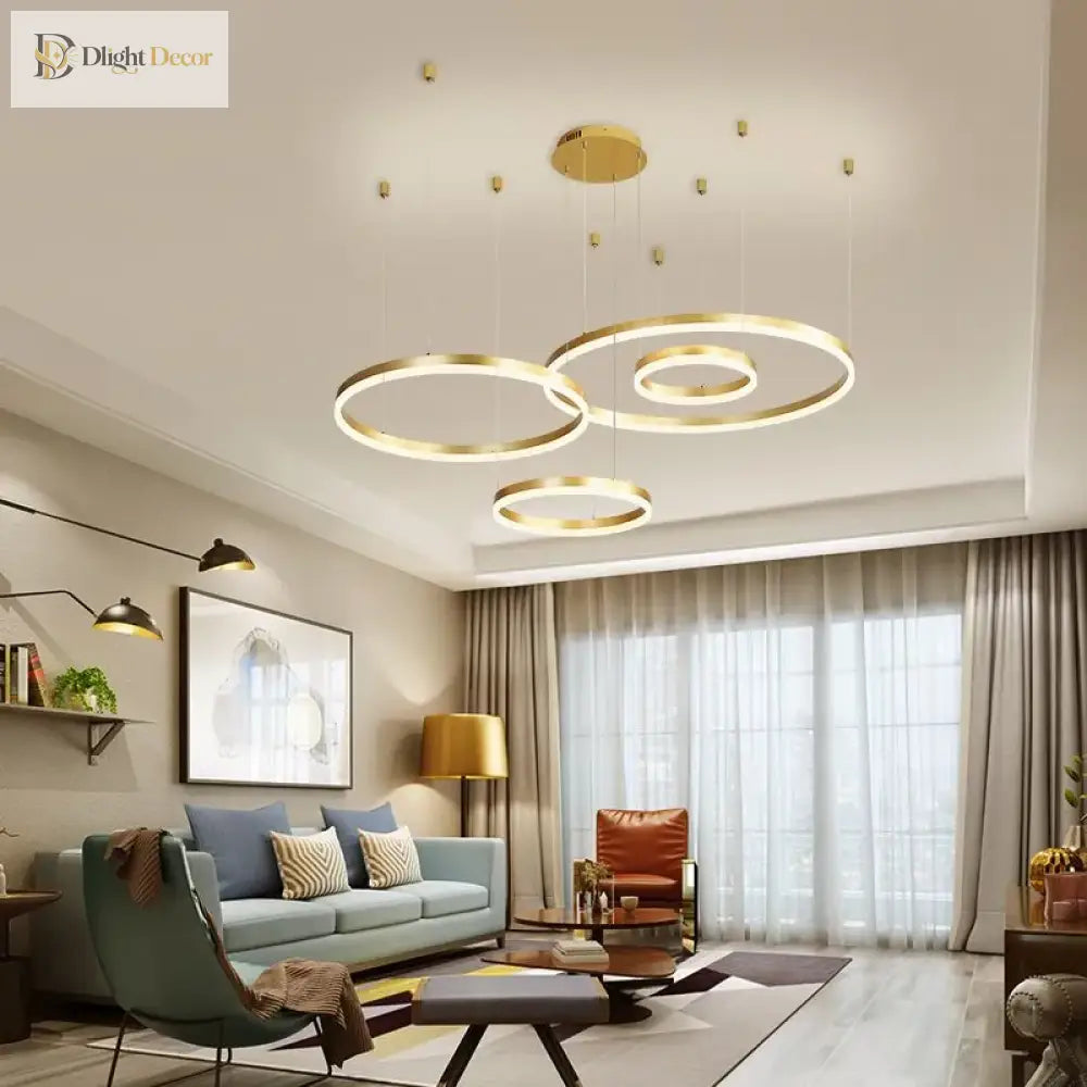 Modern Led Home Decor Chandelier Ring Light - Circular Fixtures For Living Ceiling Pendant Lamp In