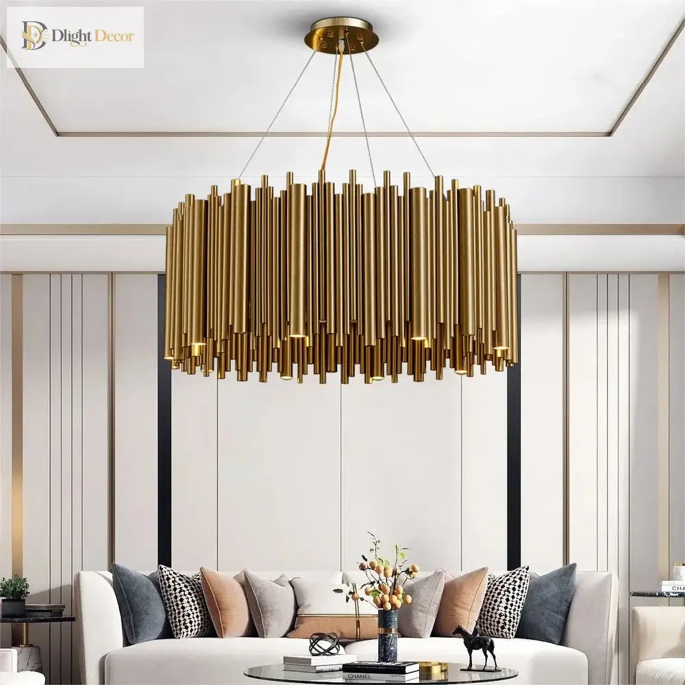 Luxury Gold Led Chandelier For Living Room - Round Hanging Lamp With Modern Creative Design