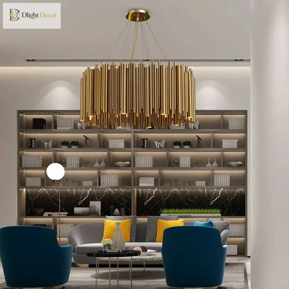 Luxury Gold Led Chandelier For Living Room - Round Hanging Lamp With Modern Creative Design