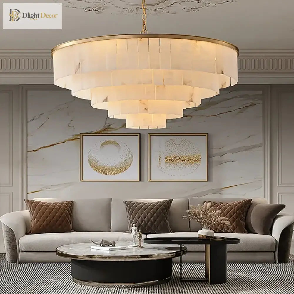 Modern Natural Marble Led Living Room Chandeliers - Elegant Lighting Fixtures For Staircases Lofts