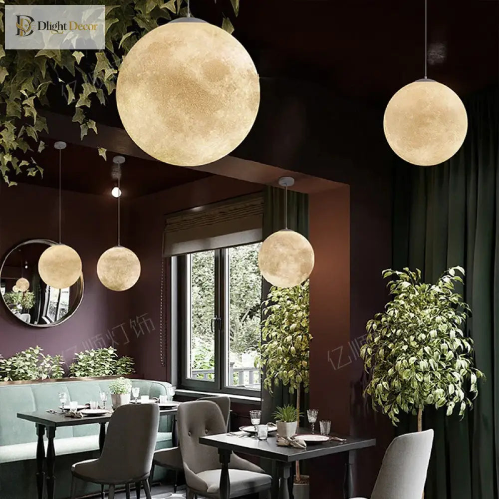 Modern Wabi - Sabi Frp Moon Led Pendant Lights - Unique Decor Chandelier For Living And Dining