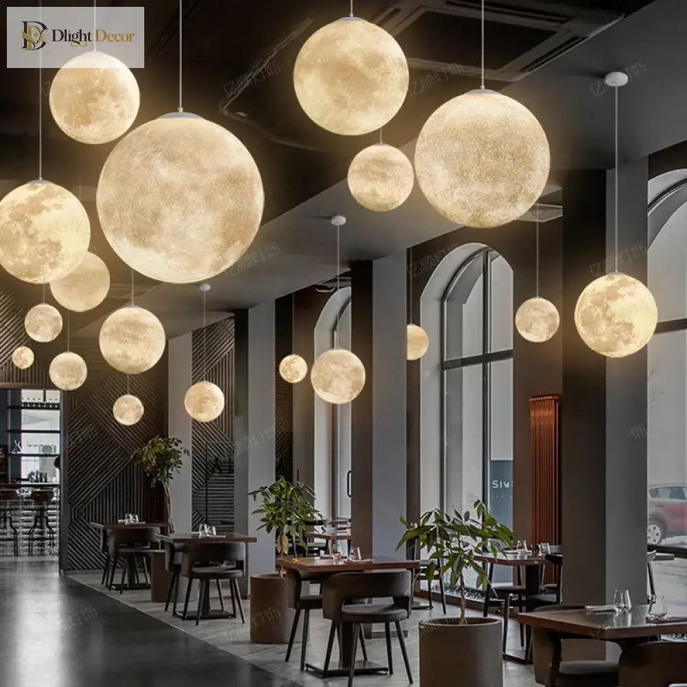 Modern Wabi - Sabi Frp Moon Led Pendant Lights - Unique Decor Chandelier For Living And Dining