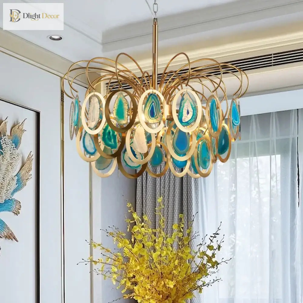 Modern Led Crown Agate Ceiling Chandeliers - Light Luxury Elegance For Living And Dining Spaces