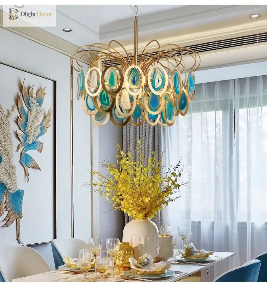 Modern Led Crown Agate Ceiling Chandeliers - Light Luxury Elegance For Living And Dining Spaces