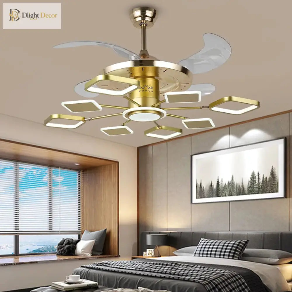 Nordic Ceiling Fans With Led Light - Remote Control Silent Retractable Blades Lamp For Home Fan