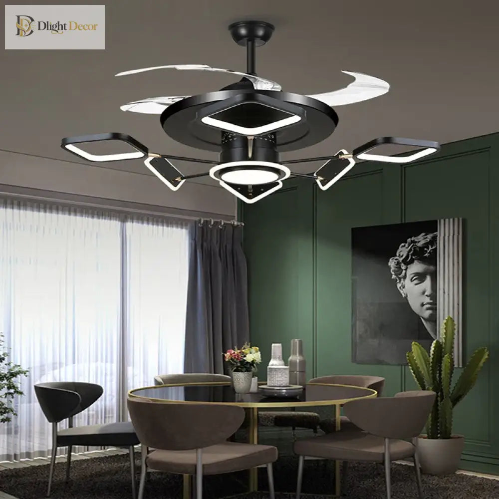 Nordic Ceiling Fans With Led Light - Remote Control Silent Retractable Blades Lamp For Home Fan