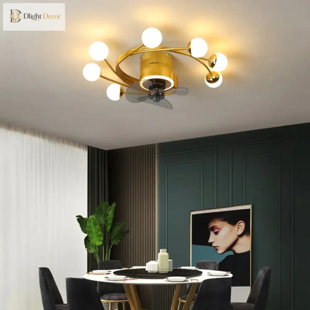 Nordic Art Chandelier Ceiling Fan Without Blades Bedroom Lamp Fans With Lights Decorative Led Lamps