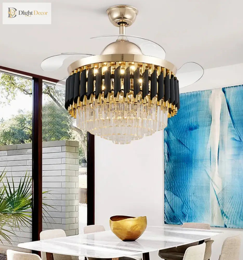 Luxury Crystal Ceiling Fan Chandelier With 110/120Cm Blades For Living Room Restaurant Decor Nordic