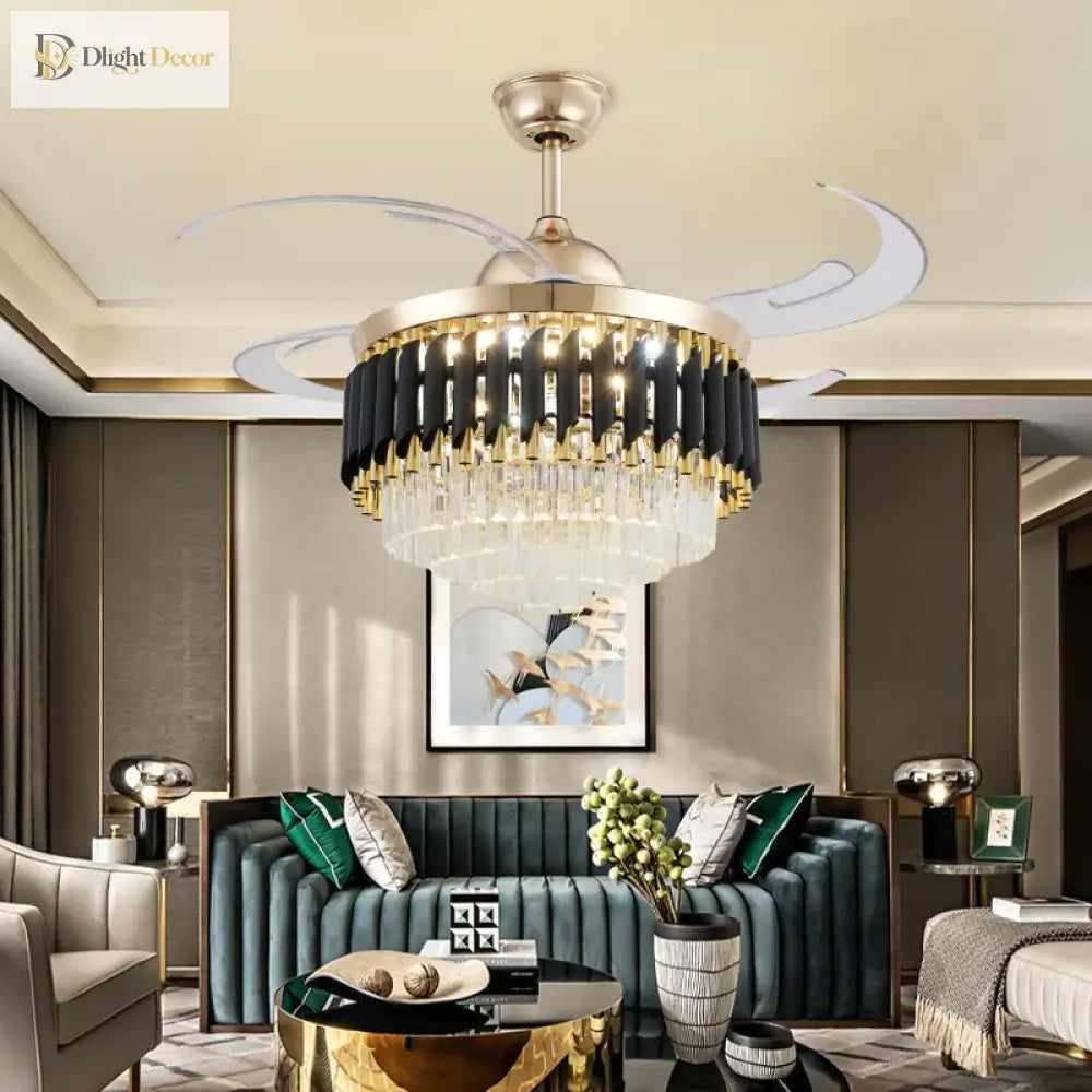 Luxury Crystal Ceiling Fan Chandelier With 110/120Cm Blades For Living Room Restaurant Decor Nordic