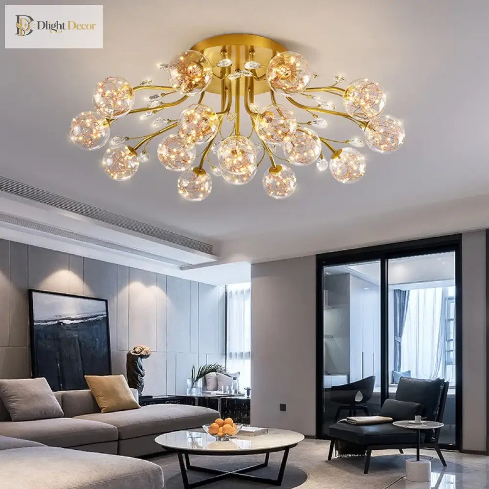 Luxury Dendritic Crystal Ceiling Lamp - Nordic Glass Flower Light Shade Led Chandelier For Bedrooms