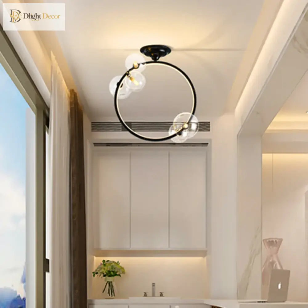 Nordic Led Ceiling Lights - Round Ring Lampshade With Glass Balls For Kitchen Room And Home Decor