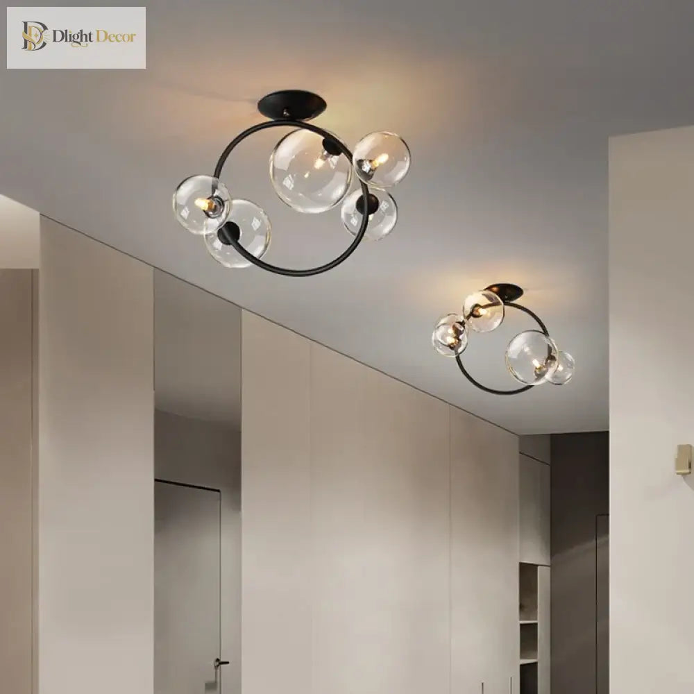 Nordic Led Ceiling Lights - Round Ring Lampshade With Glass Balls For Kitchen Room And Home Decor