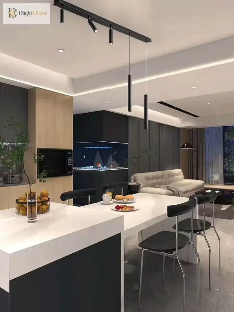Nordic linear ceiling lamp shown in contemporary interior