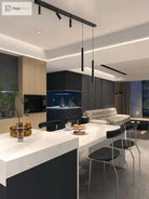 Nordic linear ceiling lamp shown in contemporary interior