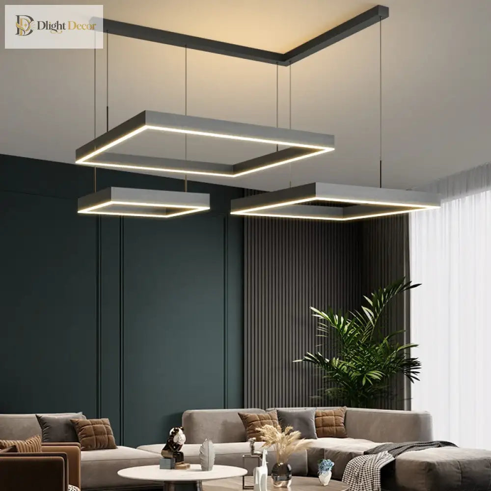 Nordic Designer Square Aluminum Chandelier - Modern Led Lighting For Living Rooms Dining Tables And