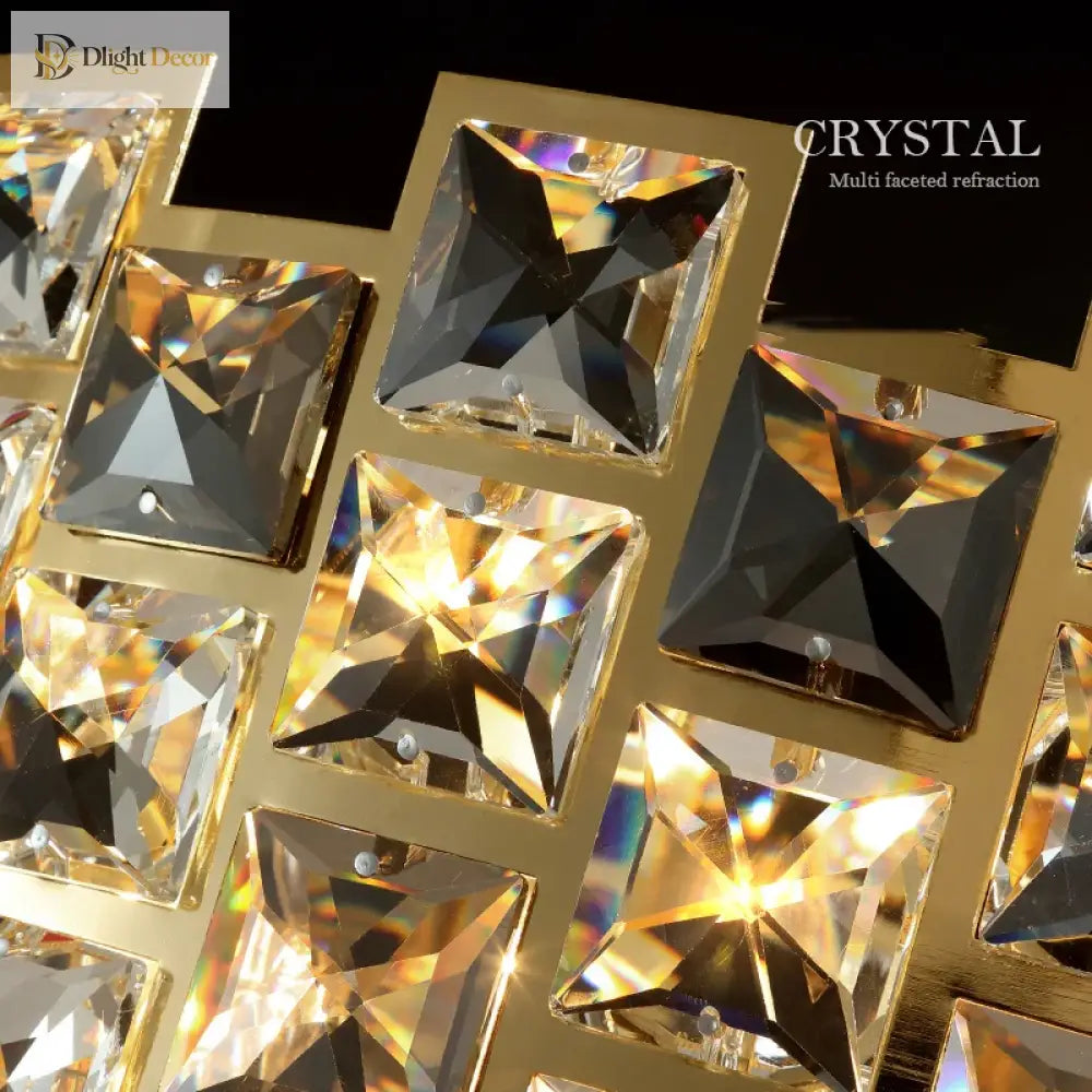 Nordic Golden Modern Led Ceiling Chandelier Dining Room Decoration Lamp Square Round Crystal
