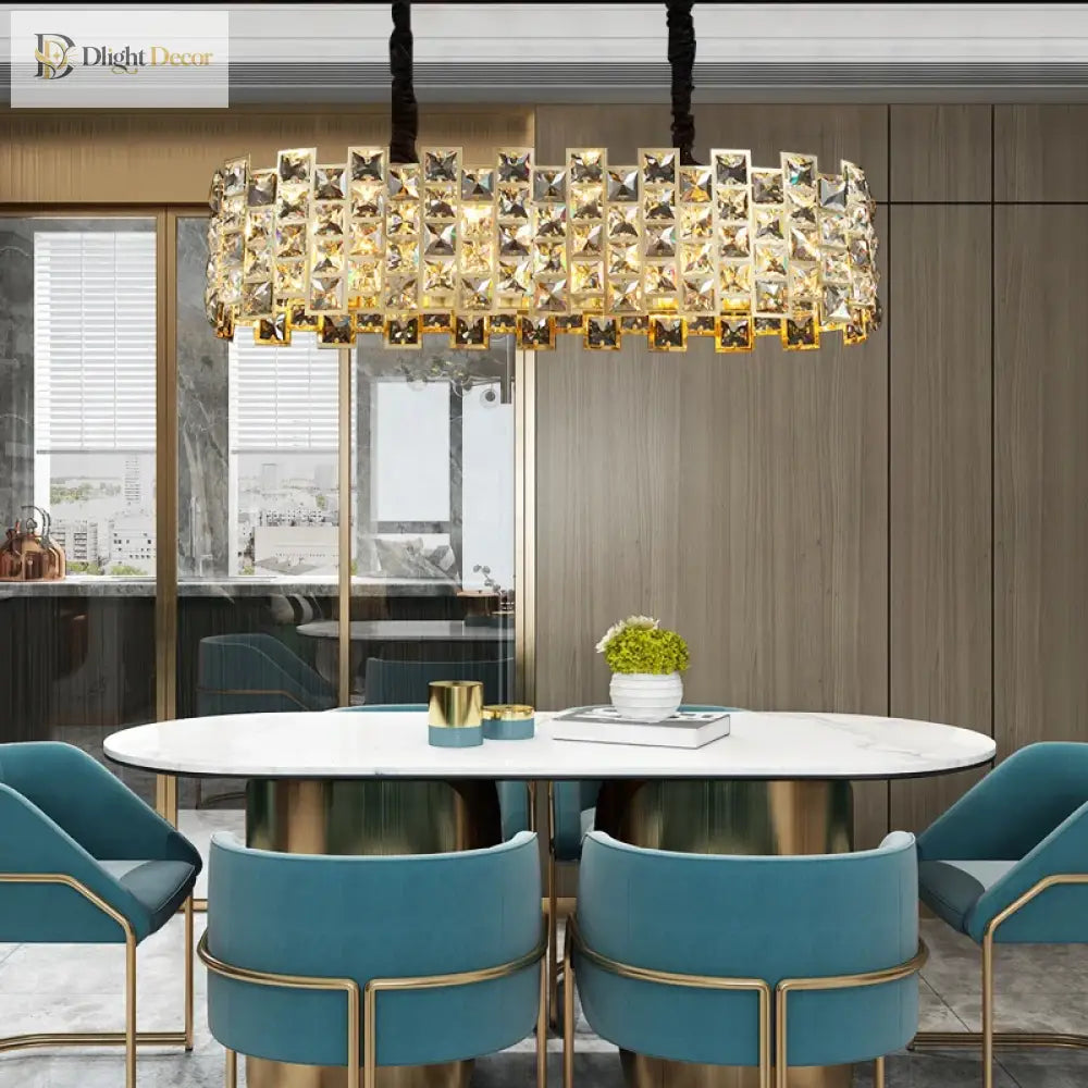 Nordic Golden Modern Led Ceiling Chandelier Dining Room Decoration Lamp Square Round Crystal