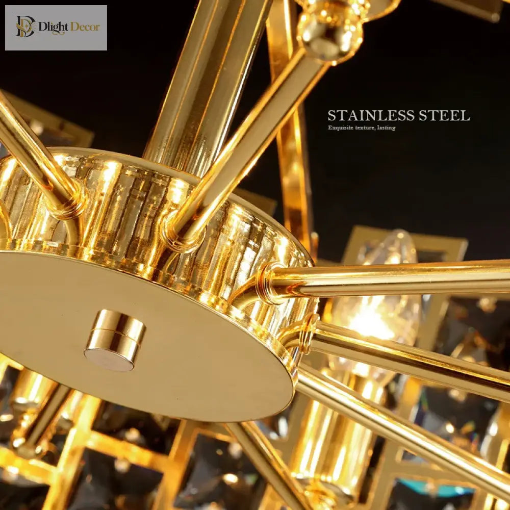 Nordic Golden Modern Led Ceiling Chandelier Dining Room Decoration Lamp Square Round Crystal