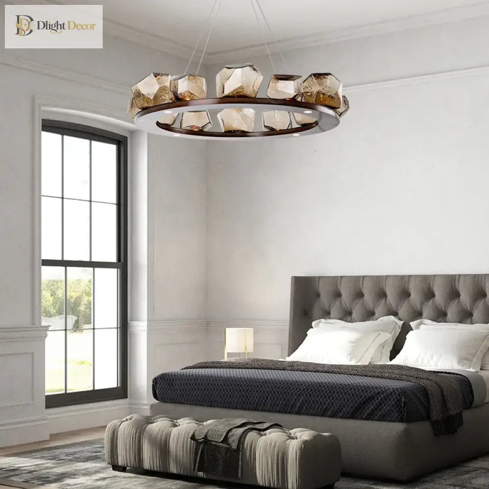 Modern Led Chandelier Lighting - Nordic Rock Glass Elegance For Living Rooms And More Pendant Lights
