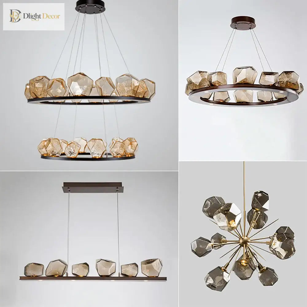 Modern Led Chandelier Lighting - Nordic Rock Glass Elegance For Living Rooms And More Pendant Lights