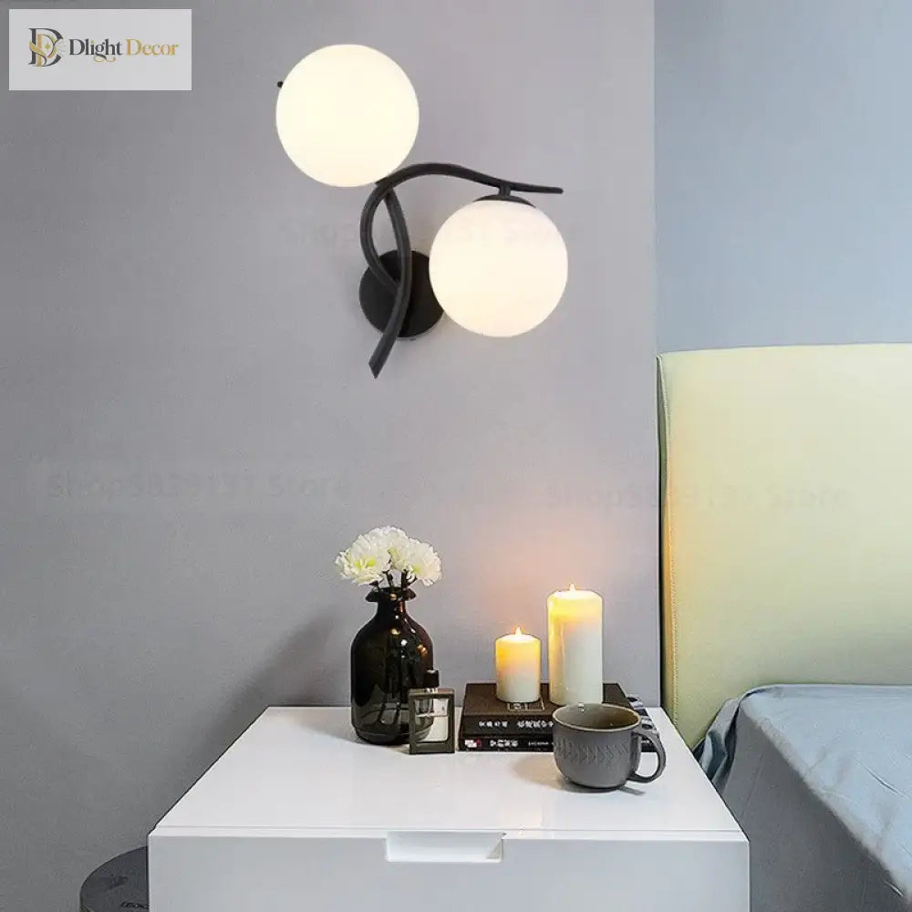 Nordic Modern Iron Wall Lamps - Led Bedroom Bed Lamp With Glass Ball Decor Indoor Lights For