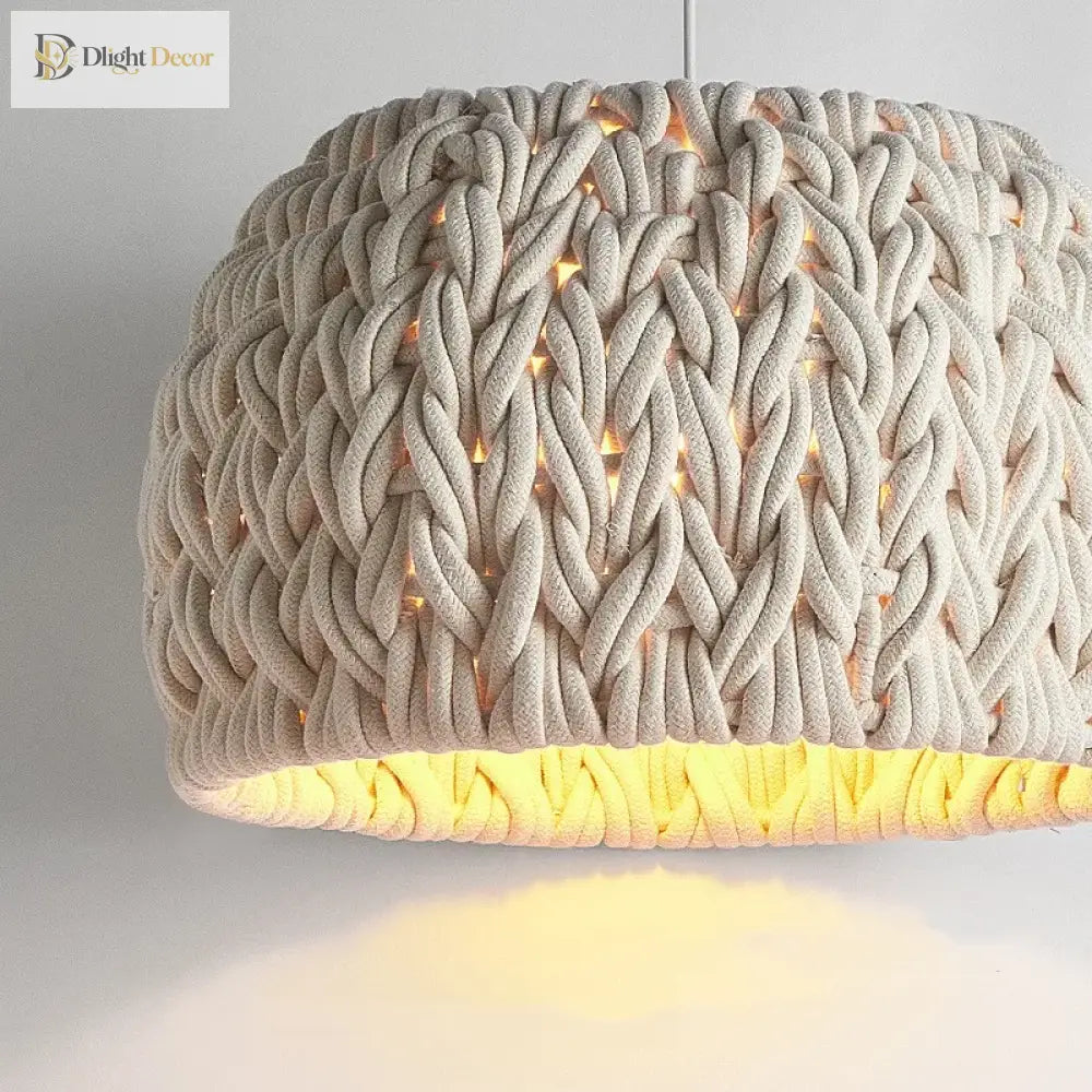Nordic Wabi Sabi E27 Led Pendant Lights - Knitted Rope Minimalism Hanging Lamp For Dining Room And