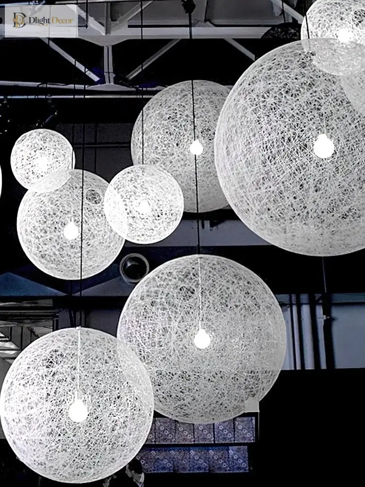 Nordic Rattan Weaving Spherical Chandelier Led Pendant Lights For Living Room Loft Hanging Lamp