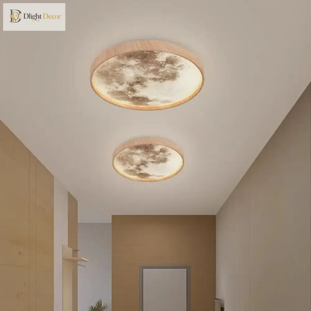 Nordic Led Ceiling Lamp - Wooden Moon Design Ideal For Aisle Balcony Bedroom Dining Room Stylish