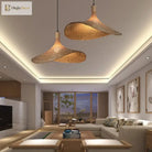 Classic Straw Hat Handmade Bamboo Pendant Lamp - Retro Rattan Led Chandelier For Home Decoration In