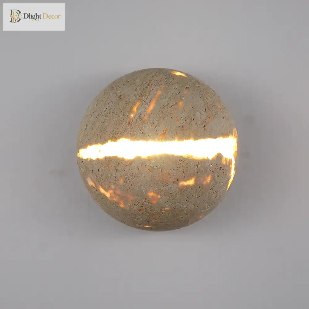 Retro Dinosaur Egg - Shaped Natural Stone Art Wall Lamp - Yellow Travertine Hemisphere Led Sconce