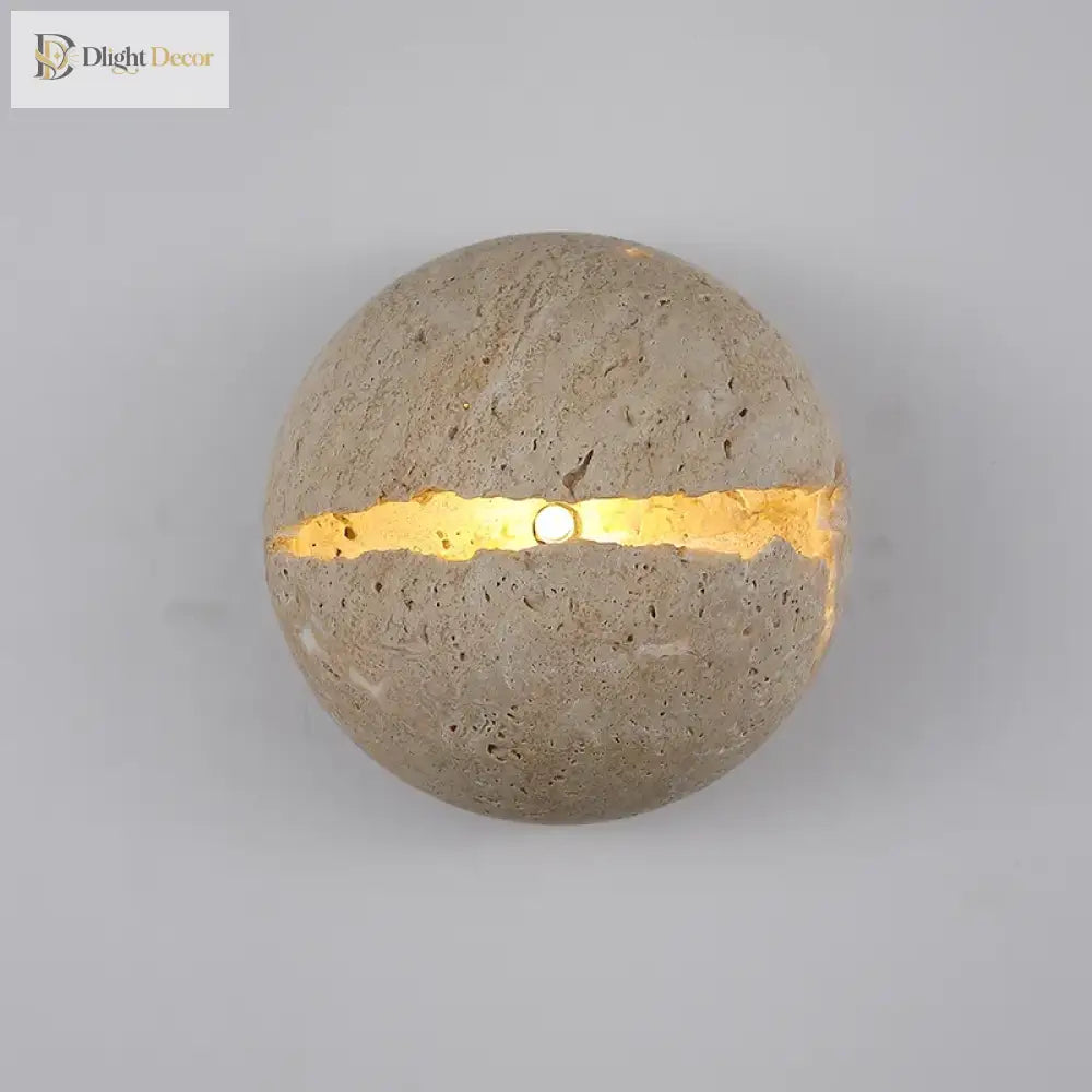 Retro Dinosaur Egg - Shaped Natural Stone Art Wall Lamp - Yellow Travertine Hemisphere Led Sconce