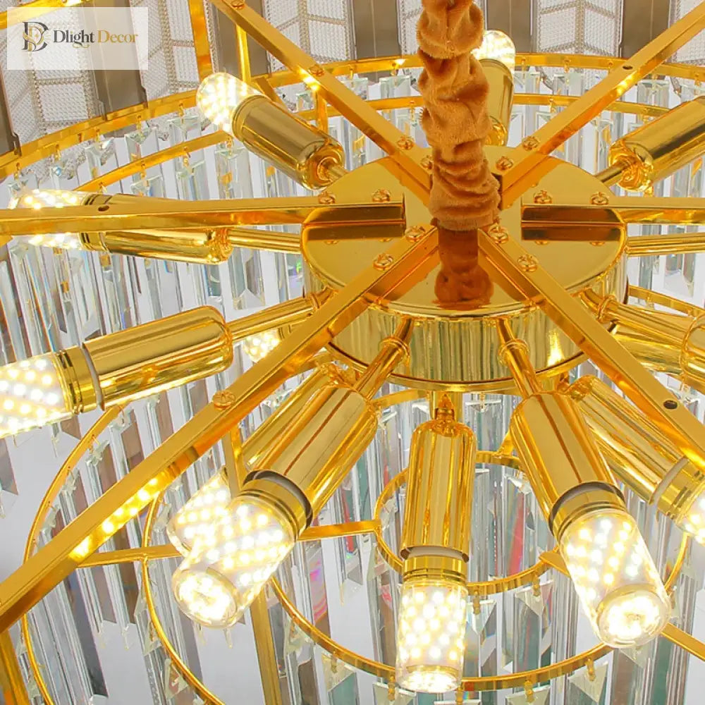 Led Stainless Steel Golden Post - Modern Chandelier - Light Luxury Crystal Elegance For Living