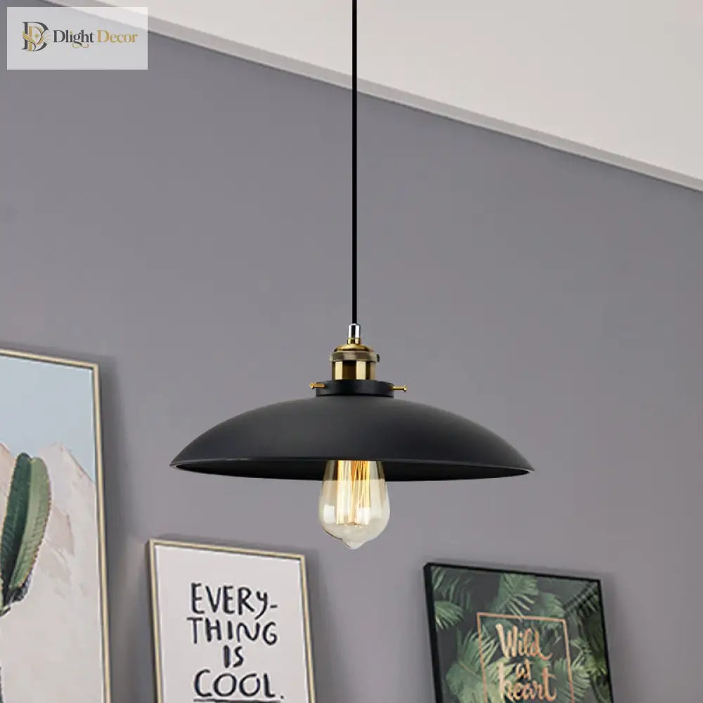 London - Modern Industrial Pendant Light With Black Saucer Shade