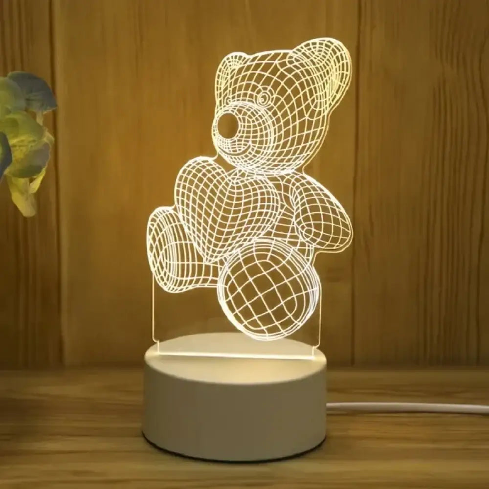 Lumibubs 3D Teddy Bear Night Light, Acrylic LED Lamp for Kids Bedroom & Gifts - USB warm light - Night Light