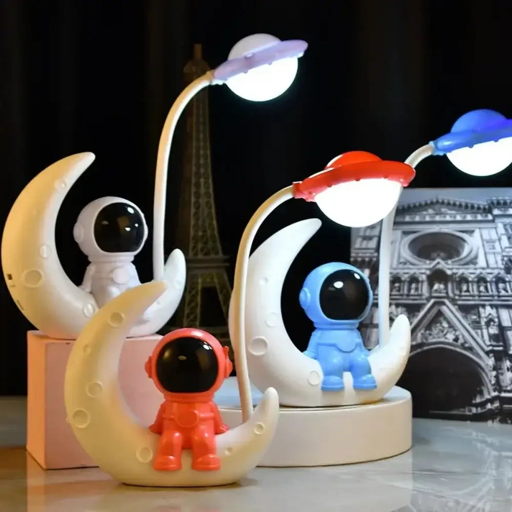 Lumibubs Astronaut Moon Desk Lamp, LED Study Light & Night Light for Kids Bedroom - WHITE / WHITE - Night Light