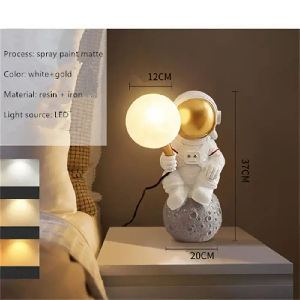 Lumibubs Astronaut Moon Table Lamp, Premium Resin Space Lamp for Kids Bedroom & Home Decor - Type B / Warm White