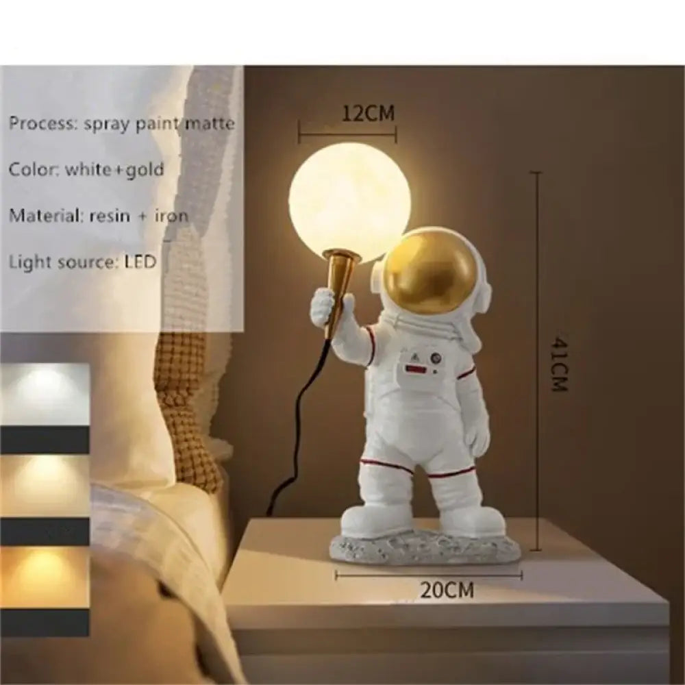 Lumibubs Astronaut Moon Table Lamp, Premium Resin Space Lamp for Kids Bedroom & Home Decor - Type C / Warm White